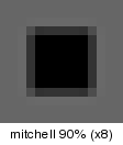 convert -size 8x8 "xc:#666666" -fill black -draw "rectangle 2,2,5,5" -filter point -resize 200% -filter mitchell -resize 90% -filter point -resize 800% t_m.png