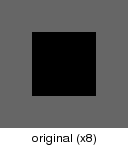 convert -size 8x8 "xc:#666666" -fill black -draw "rectangle 2,2,5,5" -filter point -resize 200% -filter point -resize 800% t_org.png